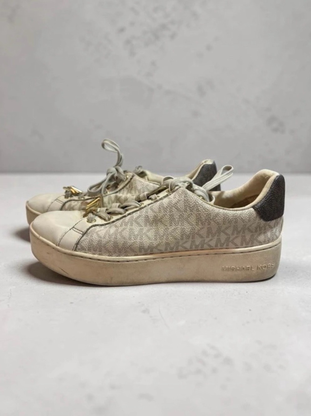 Michael Kors Beige Cream Monogram Low-Top Sneakers